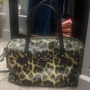 Kate Spade Leopard Print Satchel with Black and Gold Accents